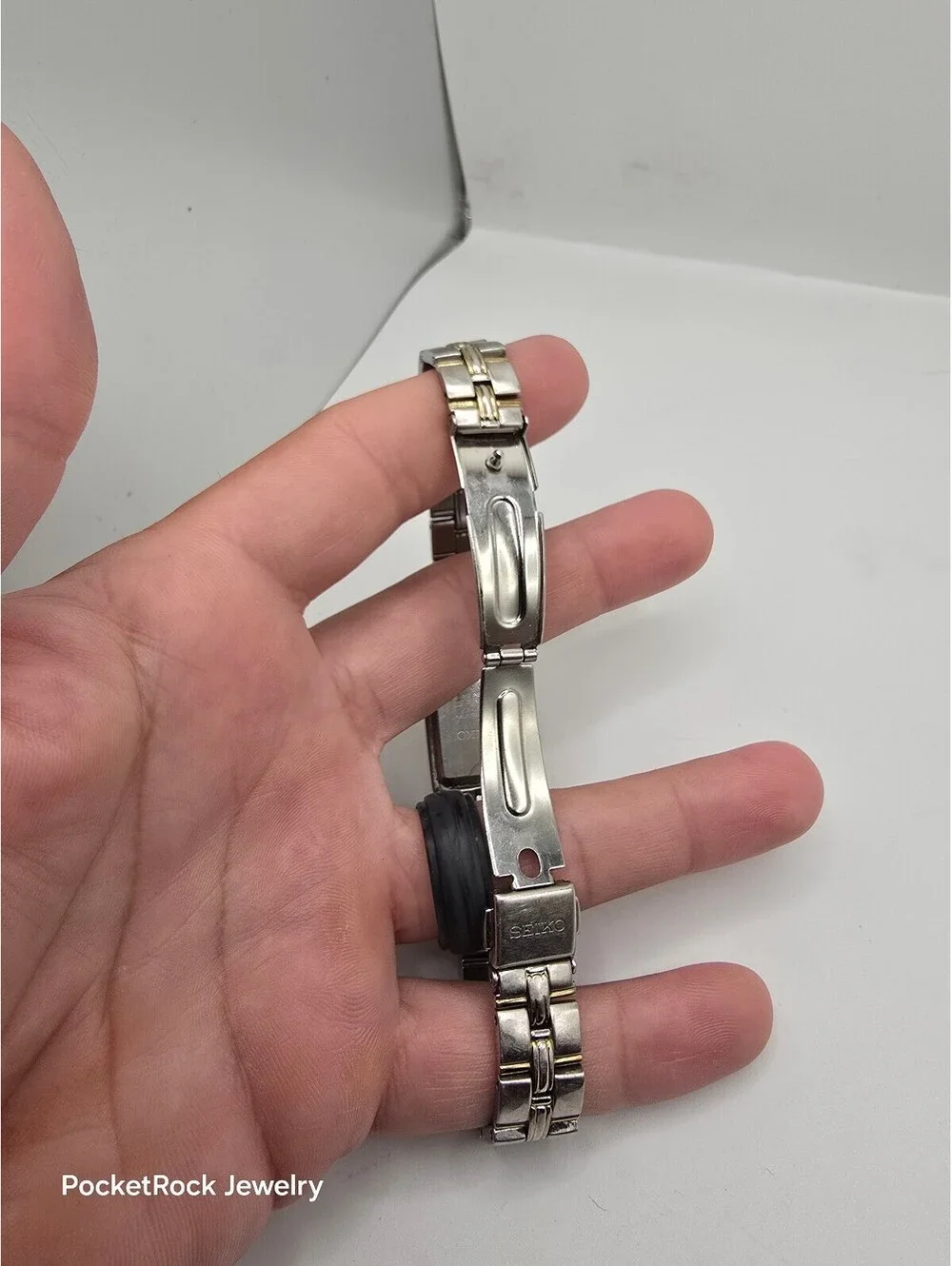 Seiko Women’s Rectangle Two-Tone Quartz Textured White Dial SS Bracelet SXGN46